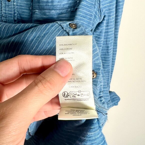 We The Free Blue Blue Shirting in Blue Combo Lightweight Boho Minimalist Sz M - Picture 6 of 7